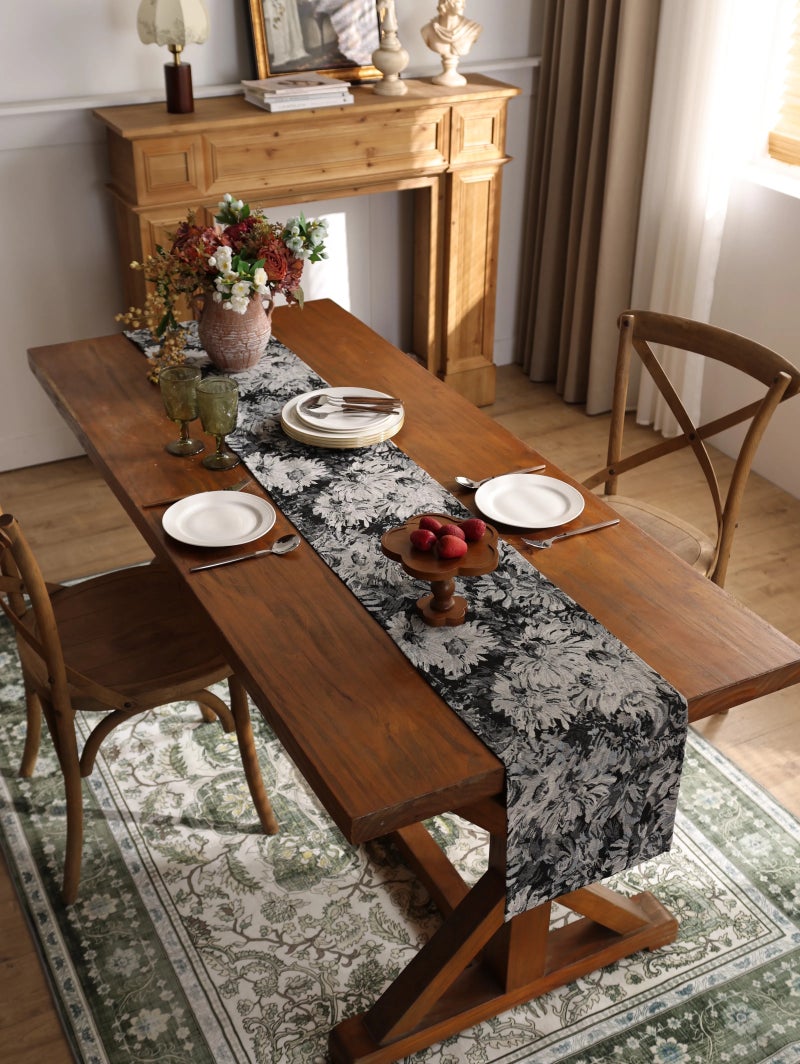 Bluejw High Quality Floral Table Runner Jacquard Monet Gardens Tablecloths and Table Runners for Parties - Image 1